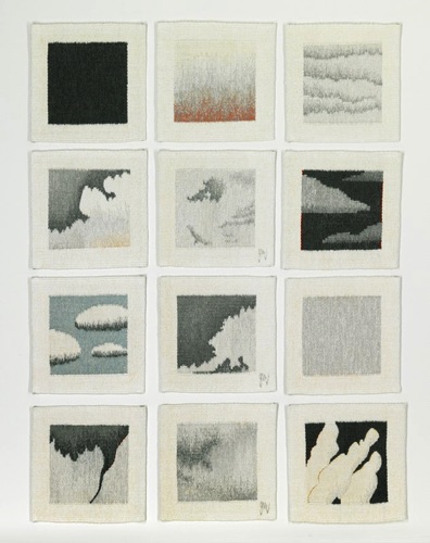 Twelve Clouds
Wool, silk and linen
12”x12” each, 2009 Twelve Clouds
Wool, silk and linen
12”x12” each, 2009