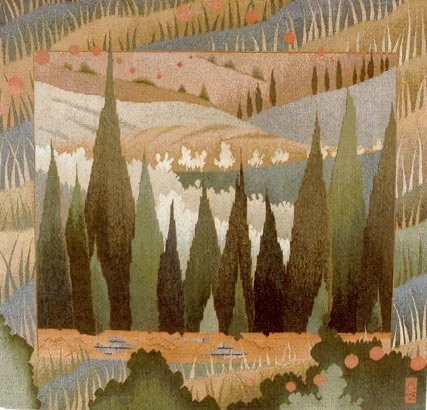 Italian Cypresses II
Wool, silk and linen
68"x68", 2005 Italian Cypresses II
Wool, silk and linen
68"x68", 2005